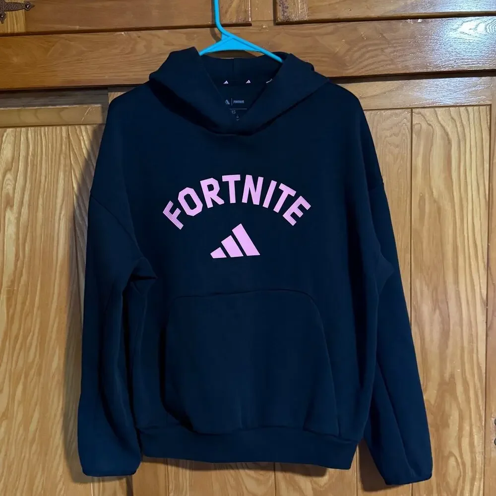 Men's Adidas x Fortnite Logo Hoodie - Black/Pink, Size XS